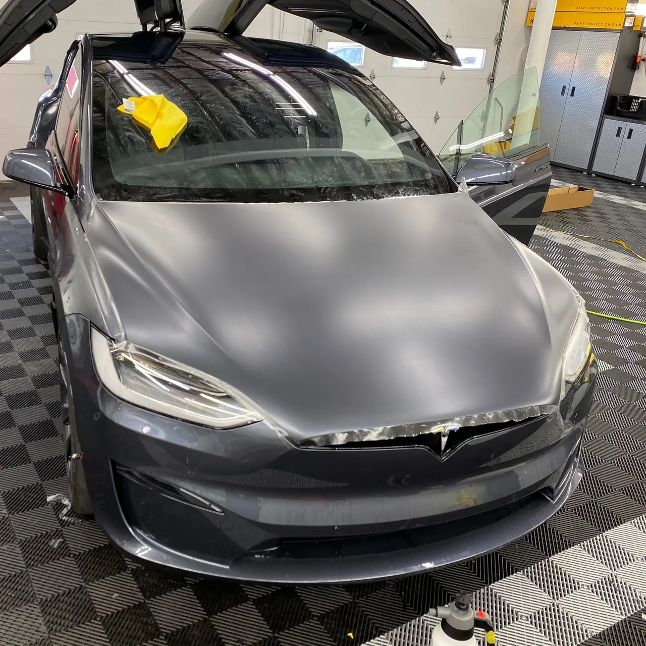 Tesla Model X Plaid hood in XPEL Stealth matte PPF