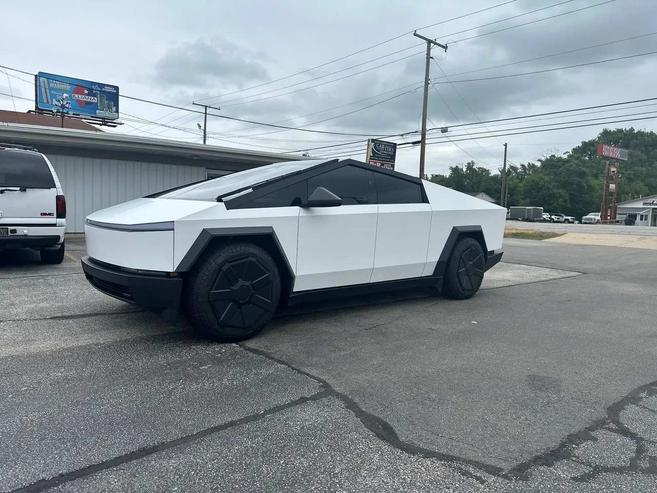 Tesla Cybertruck in satin white PPF with window tint